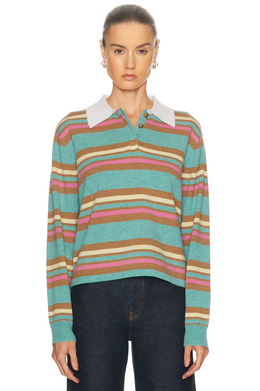 Guest In Residence Cropped Stripe Rugby Sweater Multi Size XL 3687